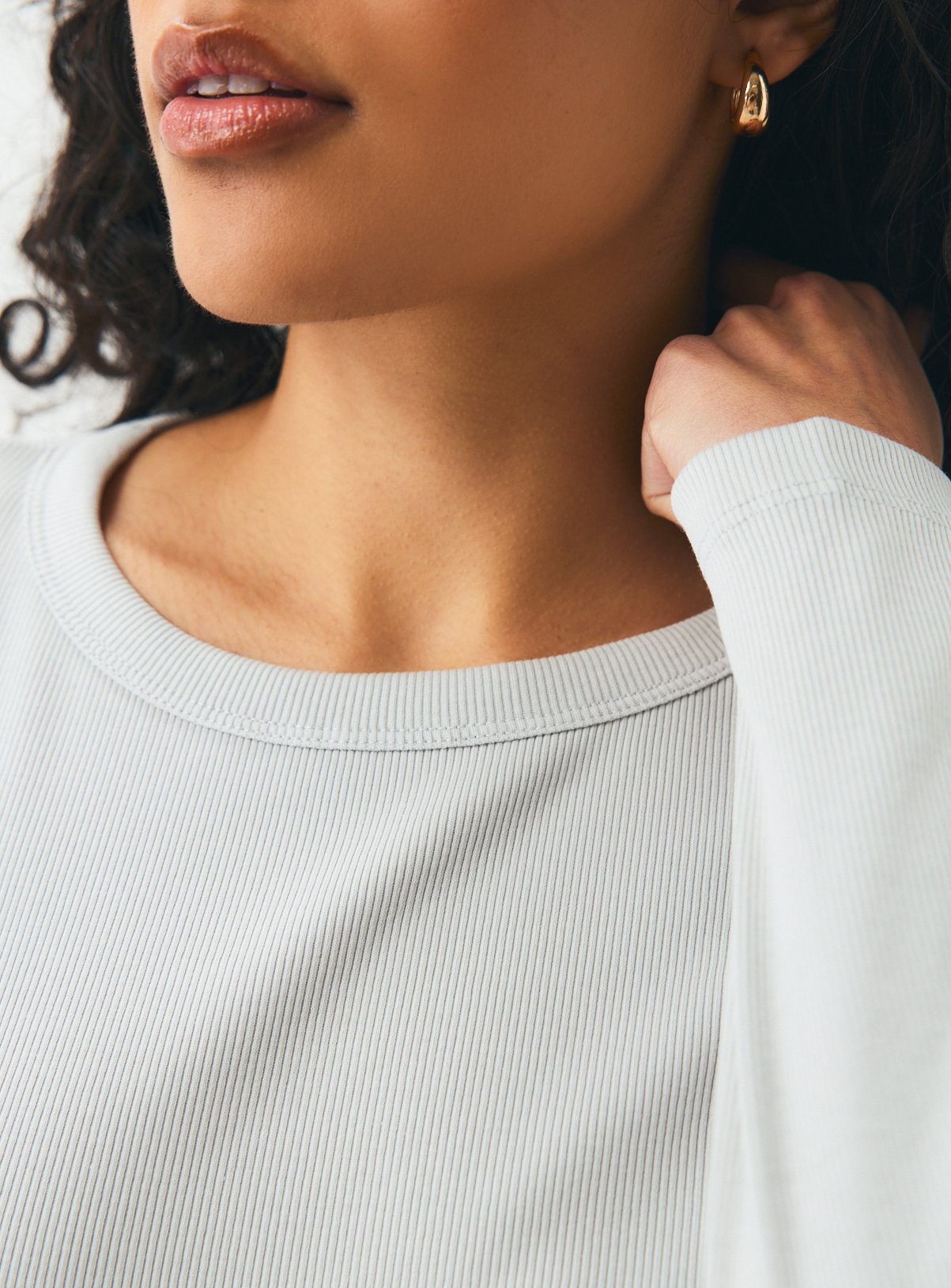 Light Grey Long Sleeve Ribbed Top XL - Image 3 thumbnail